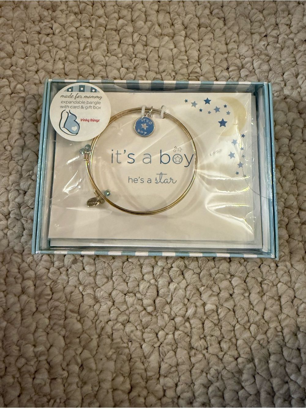 'It's a Boy' Gold Tone Expandable Bangle Bracelet